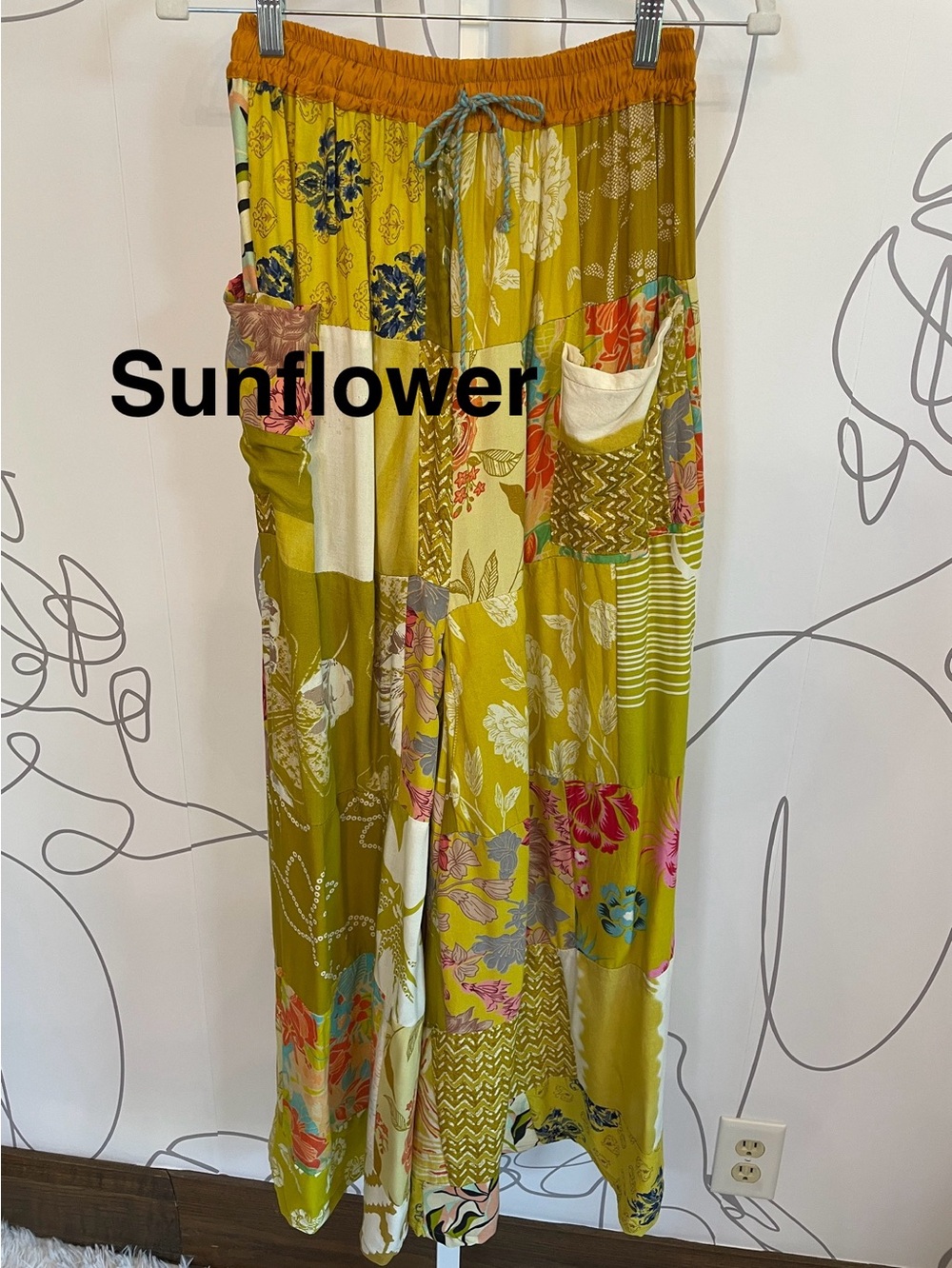 Boho Cotton/Rayon Patchwork Wide Leg Pants with Pockets O/S (fits most) - Picture 7 of 13